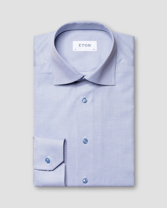 Fein gepunktetes Signature-Twill-Hemd Mittelblau - Eton