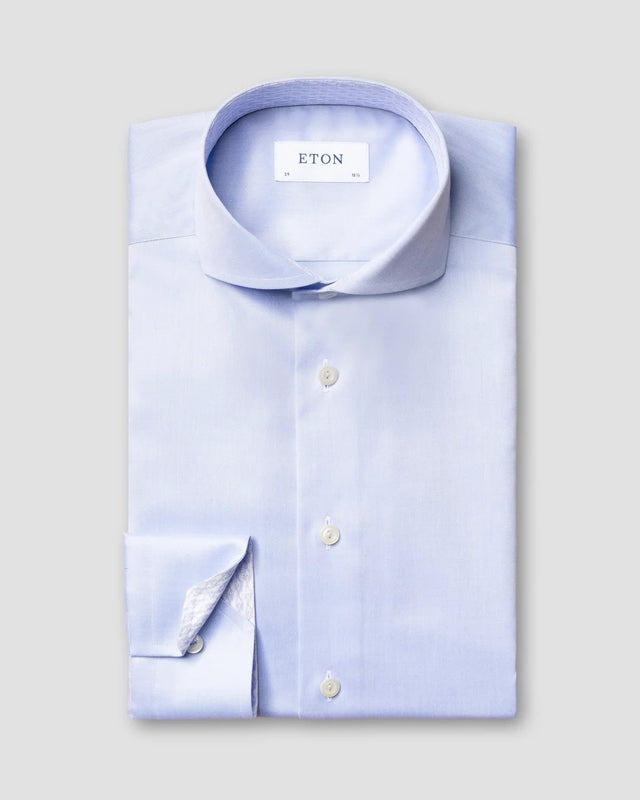 Blaues Signature-Twill-Hemd mit Details - Eton