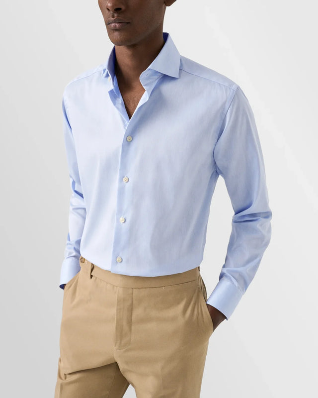 Hellblaues Signature-Twill-Hemd mit weit gespreiztem Kragen - Eton