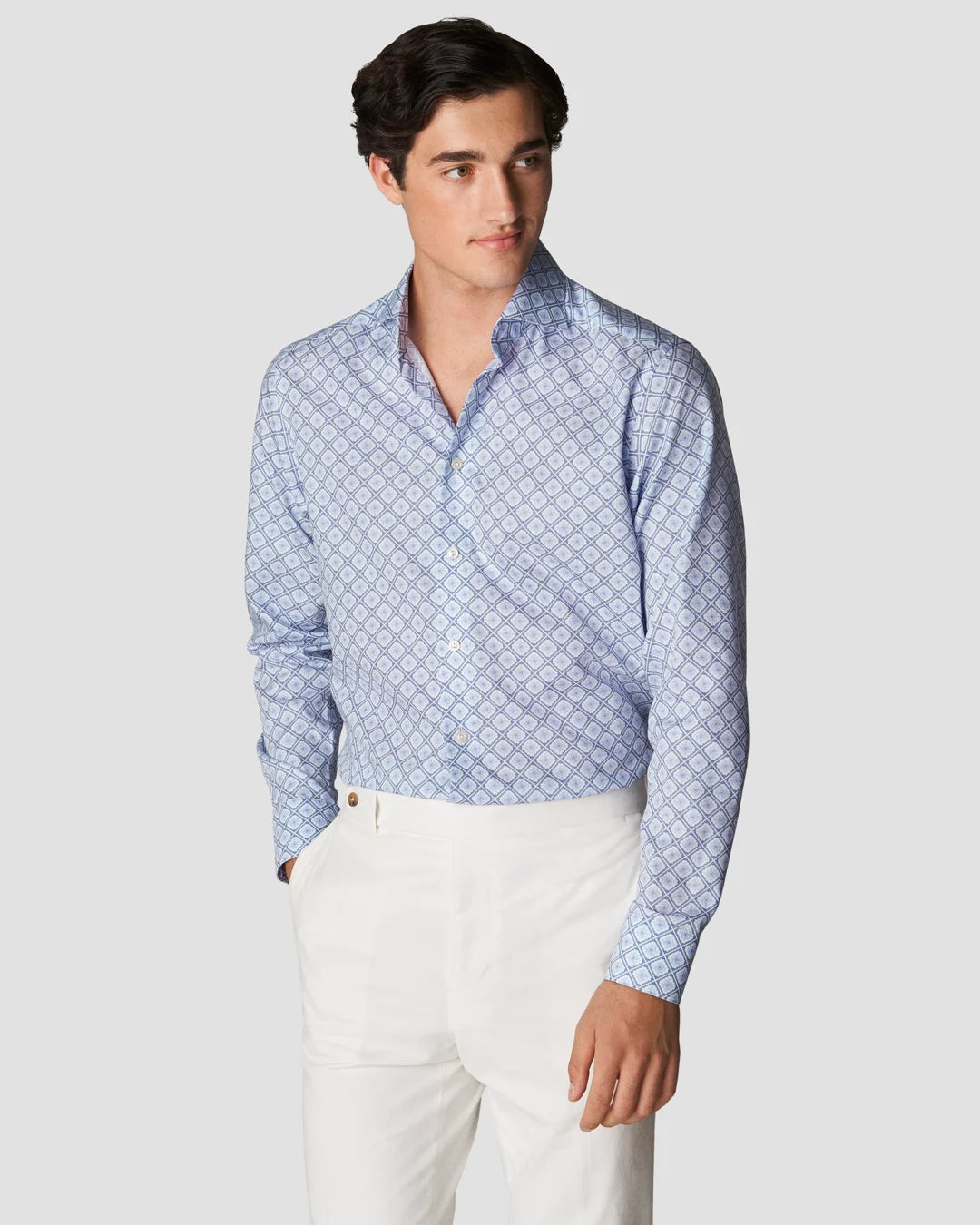Medallion Print Twill Cotton Tencel Lyocell Shirt Eton