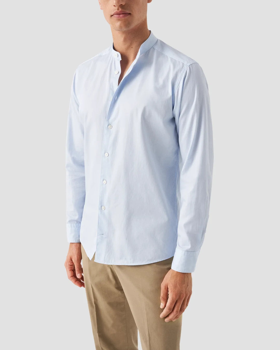 Light Solid Twill Band Collar Shirt Eton
