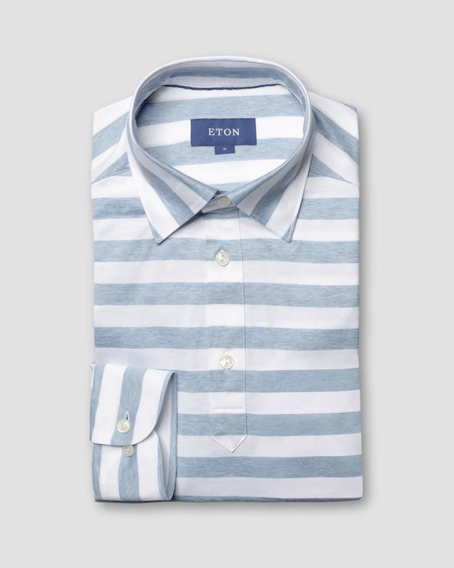 Hellblau gestreiftes Popover-Hemd aus Jersey - Eton