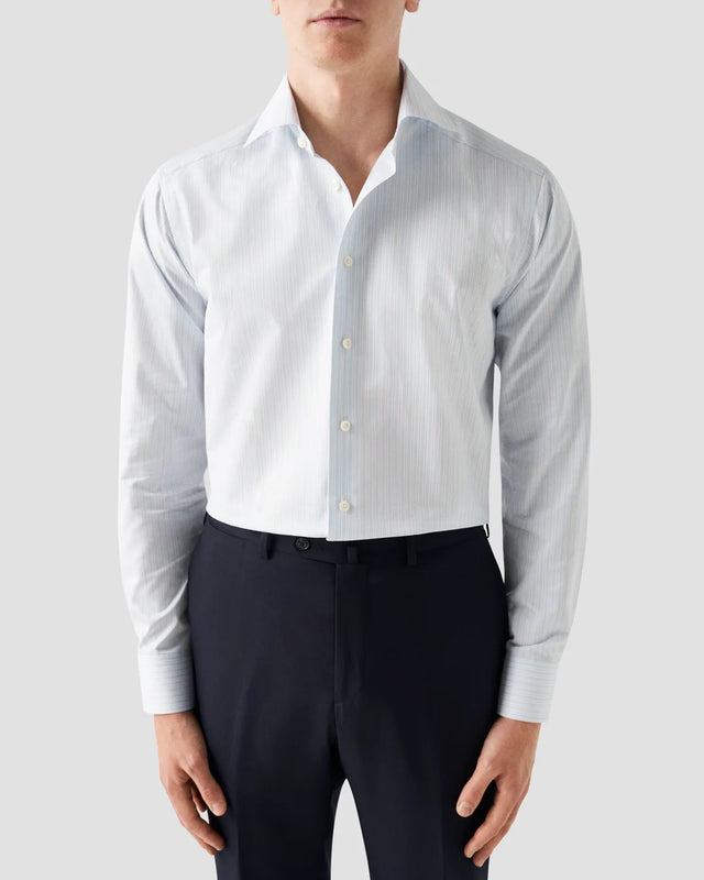 Light Blue Striped Signature Twill Shirt - Eton