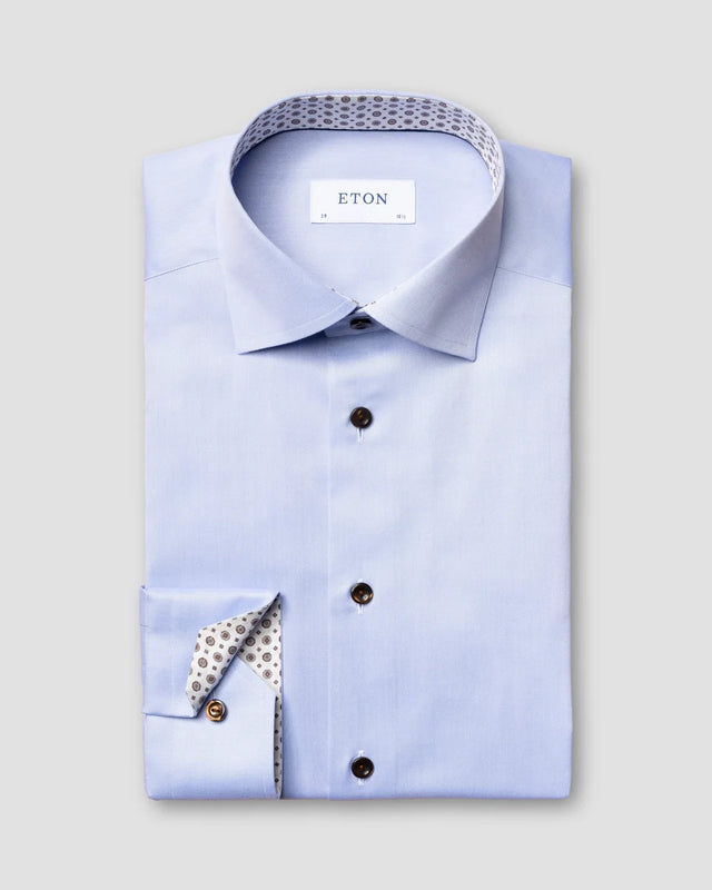 Hellblaues Twill-Hemd mit Medaillon-Details - Eton