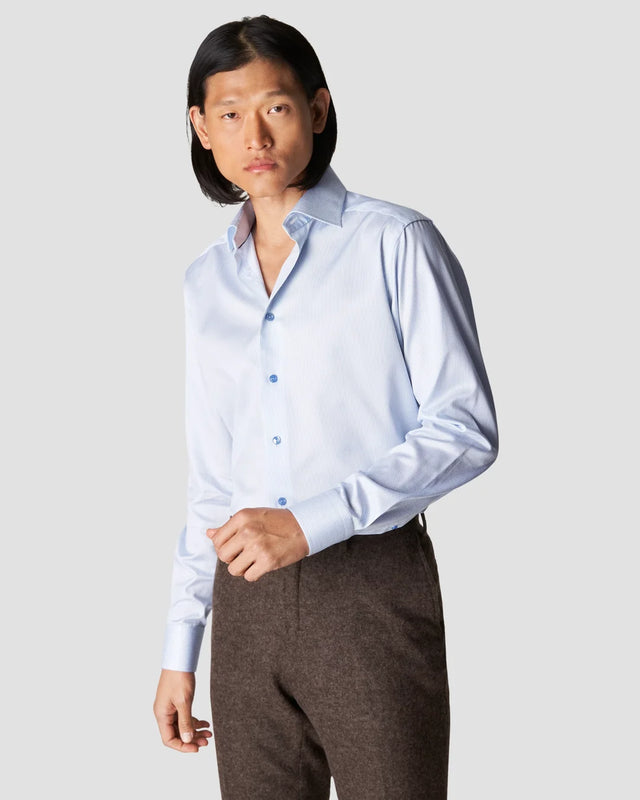 Hellblau gestreiftes Hemd aus Baumwoll-Lyocell-Stretch - Eton