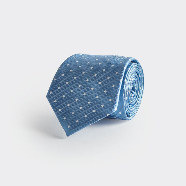 Light Blue & White Spot Herringbone Silk Tie