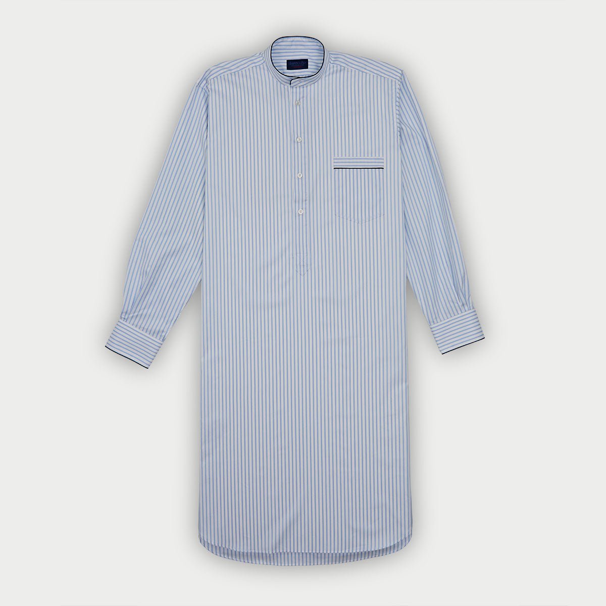 Light Wide Stripe Cotton Nightshirt With Navy Piping