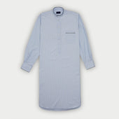 Light Blue Wide Stripe Cotton Nightshirt with Navy Piping