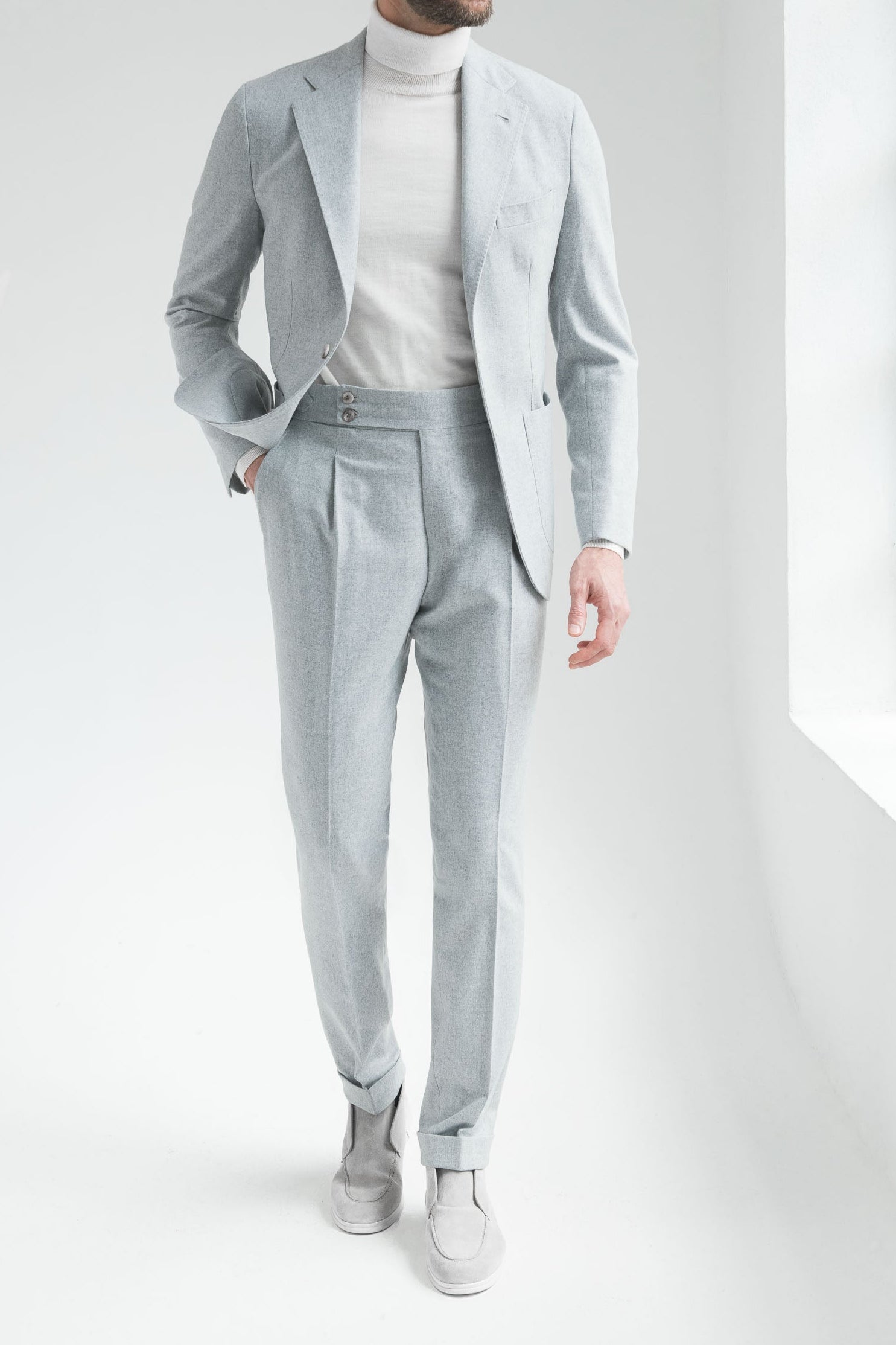 Herringbone Wool And Cashmere Suit Made In Italy