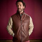 Light Brown Leather Button Up Gilet