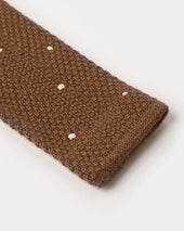 Light Brown White Spot Knitted Cashmere Tie