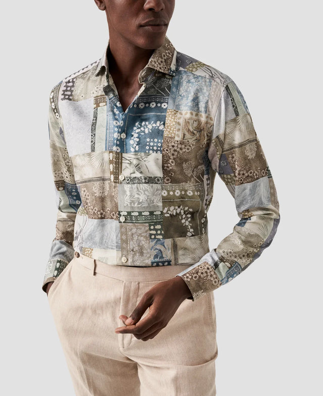 Baumwoll-TENCEL™ Lyocell-Hemd mit Patchwork-Print Hellgrün - Eton