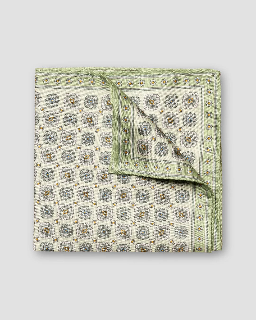 Light Medallion Print Tussah Silk Pocket Square