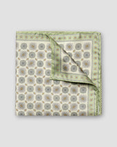 Light Green Medallion Print Tussah Silk Pocket Square