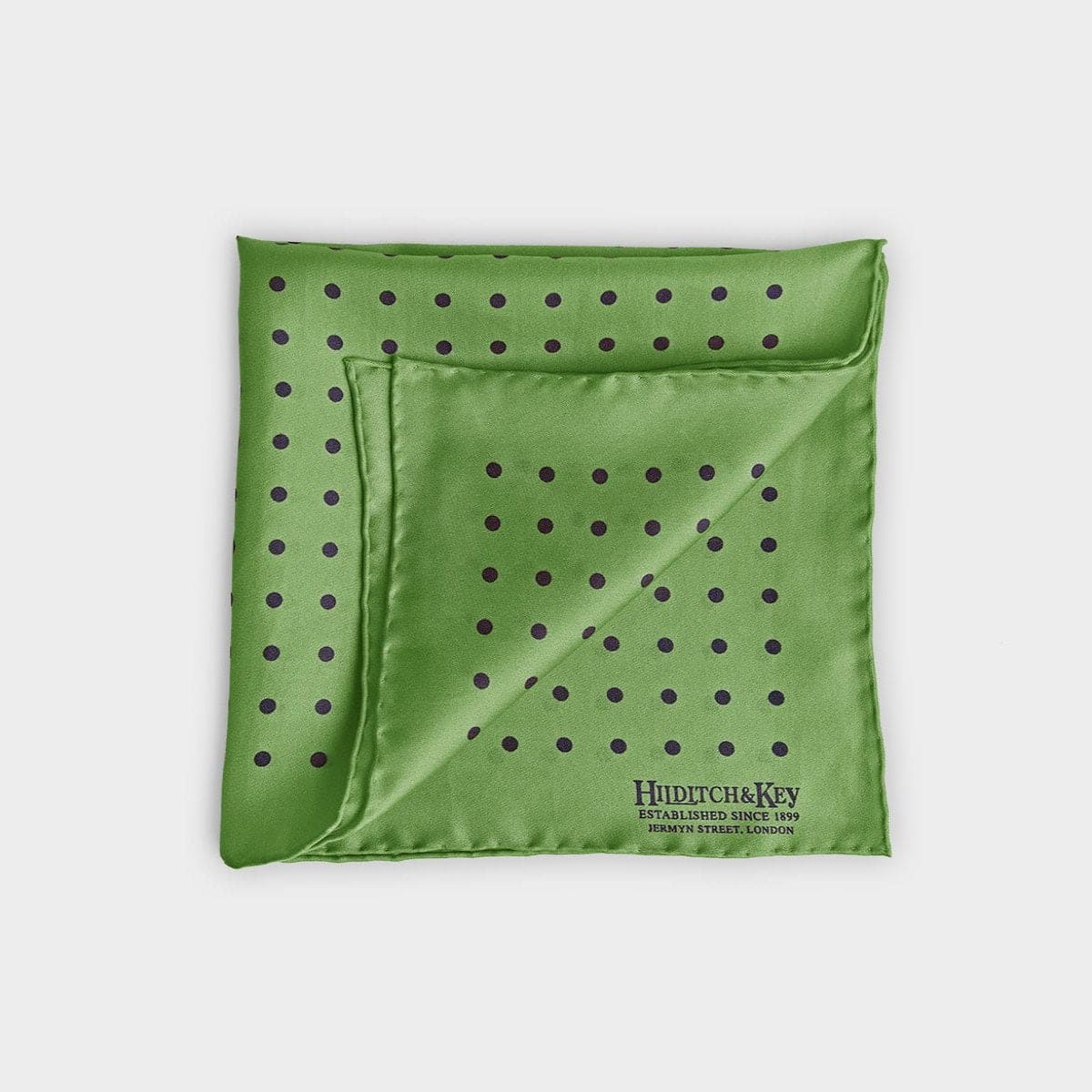 Light Green Navy Medium Spot Silk Pocket Square