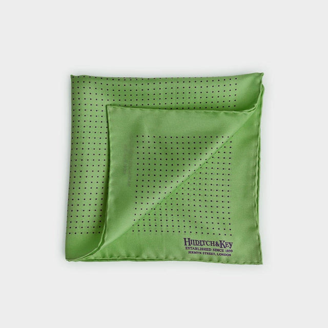 Light Green & Navy Small Spot Silk Pocket Square