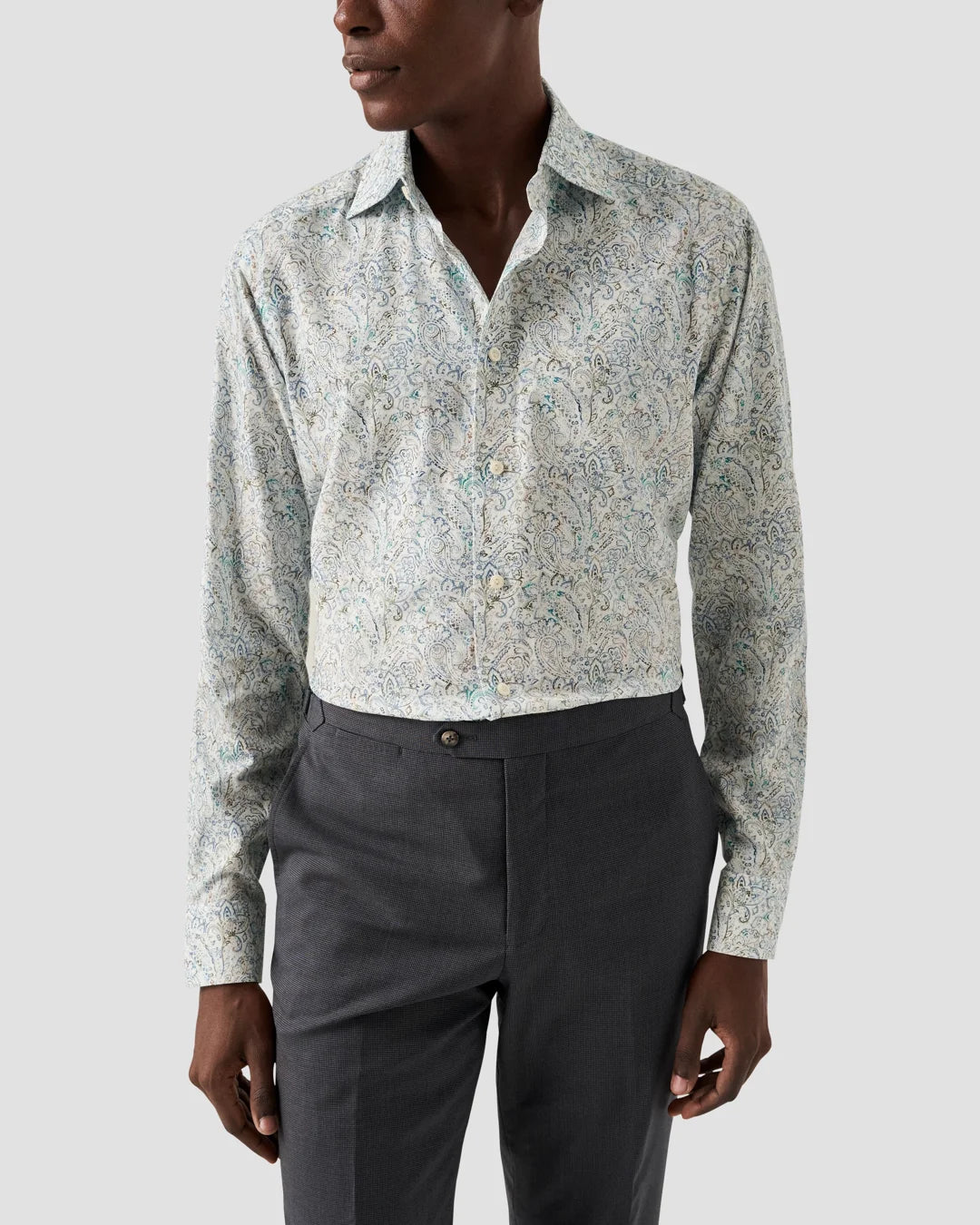 Light Green Paisley Cotton Tencel Lyocell Shirt Eton