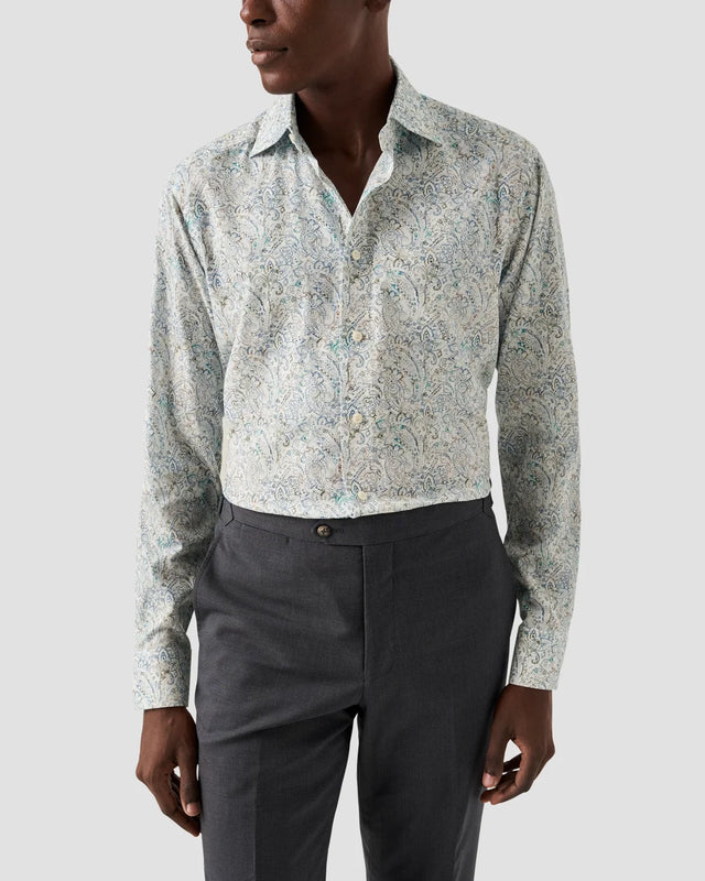Baumwoll-TENCEL™ Lyocell-Hemd mit Paisley-Print Hellgrün - Eton