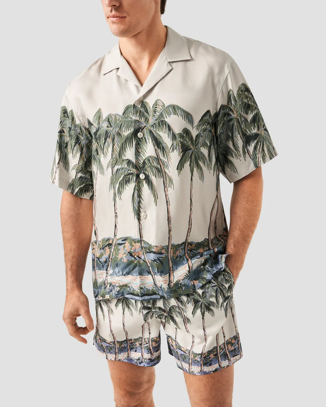 Off White Palm Tree Print Resort Shirt Eton