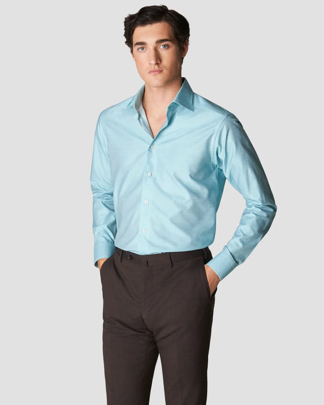 Grünes Signature-Twill-Hemd - Florales Paspeldetail - Eton