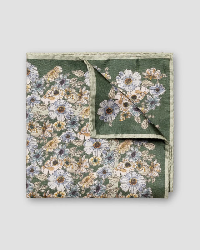Light Green Floral Print Tussah Silk Pocket Square