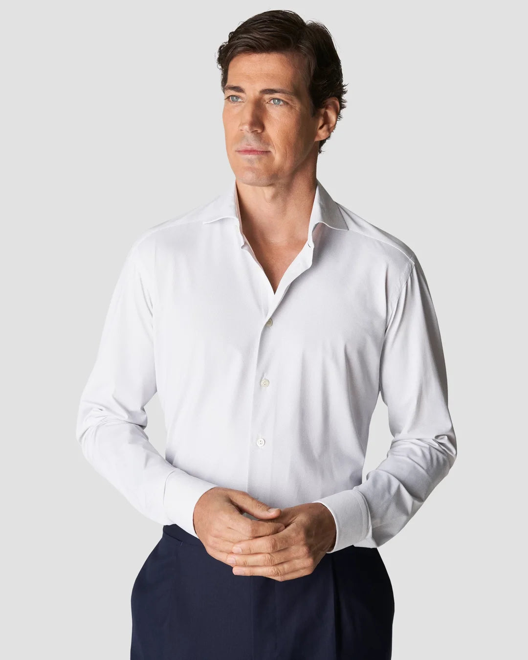Gray Herringbone Four Way Stretch Shirt Eton