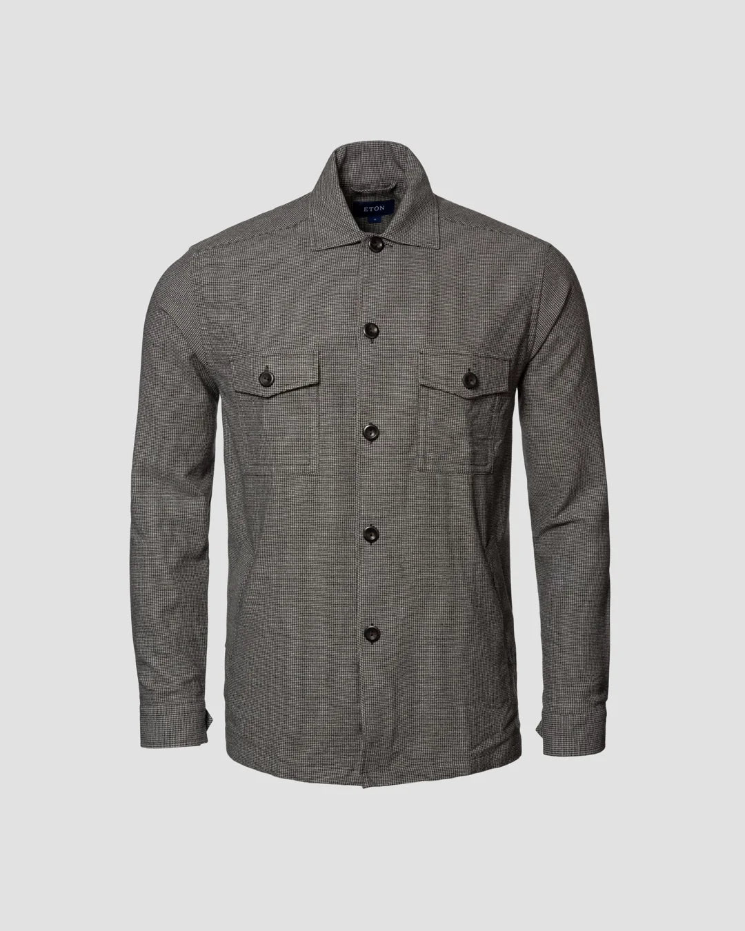 Gray Houndstooth Cotton Wool Cashmere Flannel Overshirt Eton