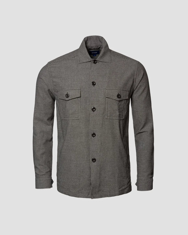 Light Gray Houndstooth Cotton-Wool-Cashmere Flannel Overshirt - Eton