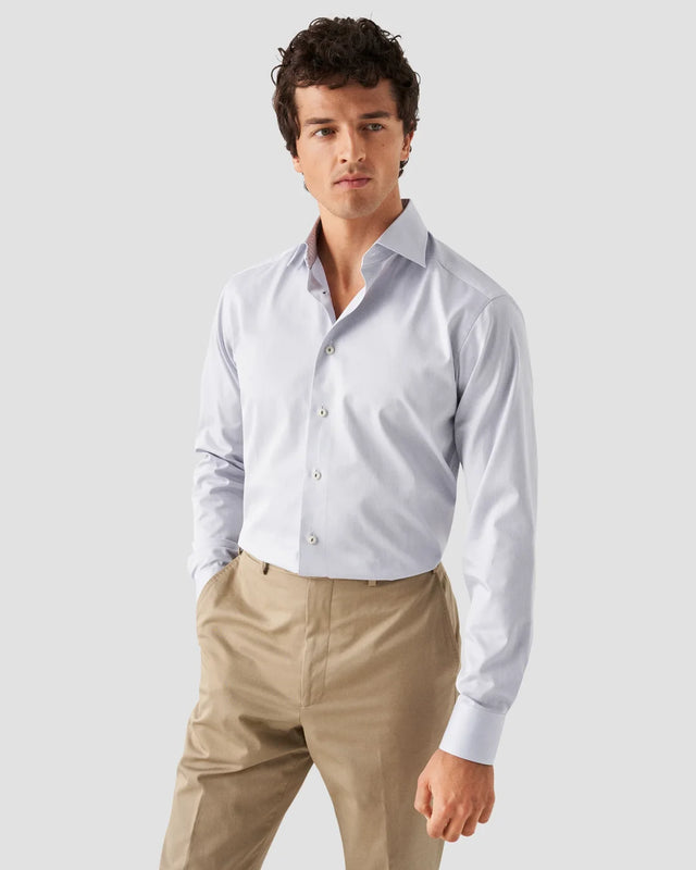 Hellgraues Signature-Twill-Hemd - Florale Kontrastdetails - Eton