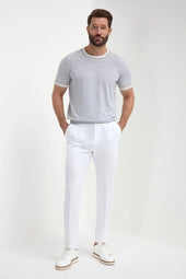 Striped Collar Detail Knitted T Shirt Made In Italy