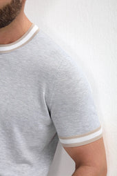 Striped Collar Detail Knitted T Shirt Made In Italy