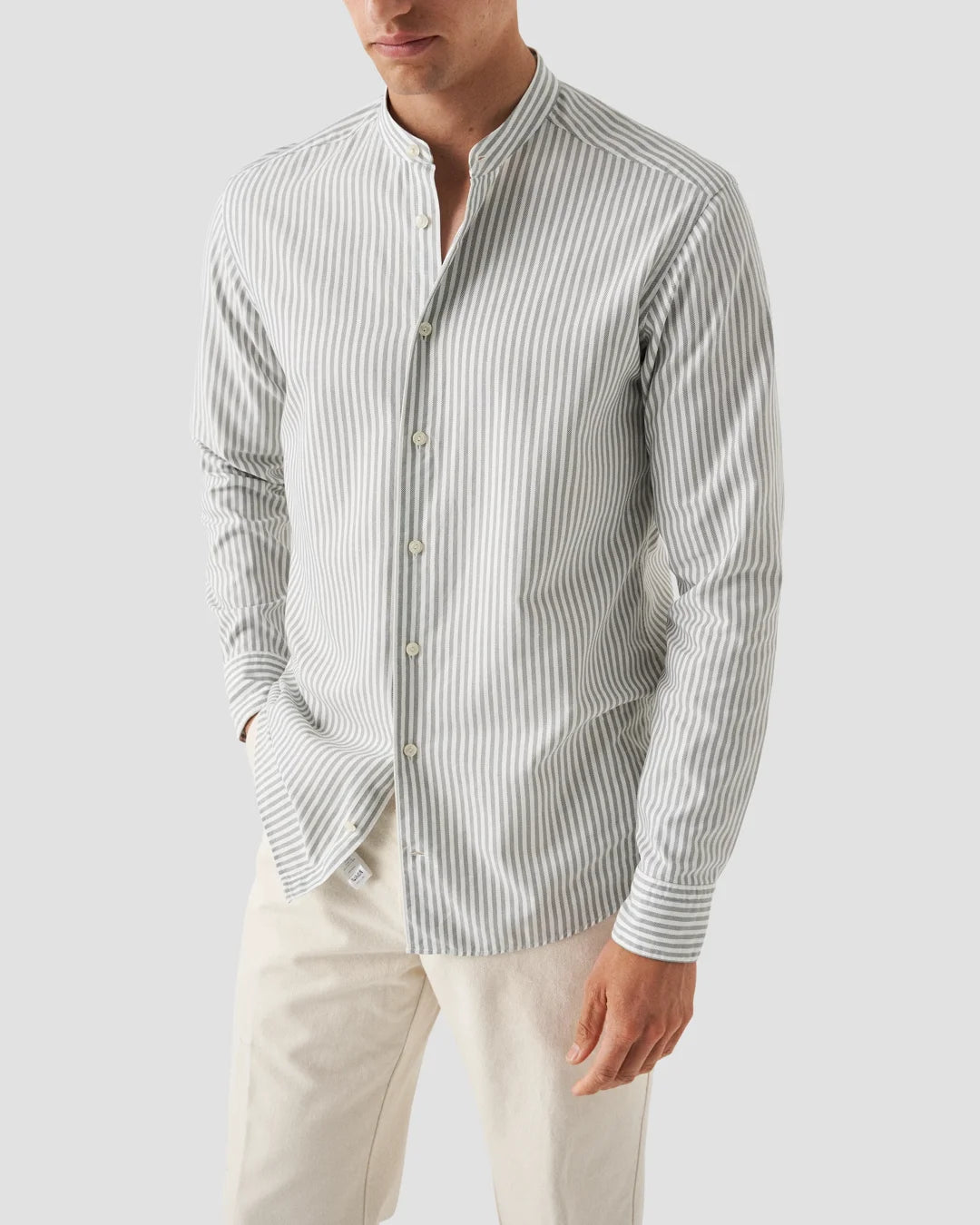 Striped Oxford Band Collar Shirt Eton