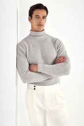Light grey turtleneck with collar detail – Made in Italy