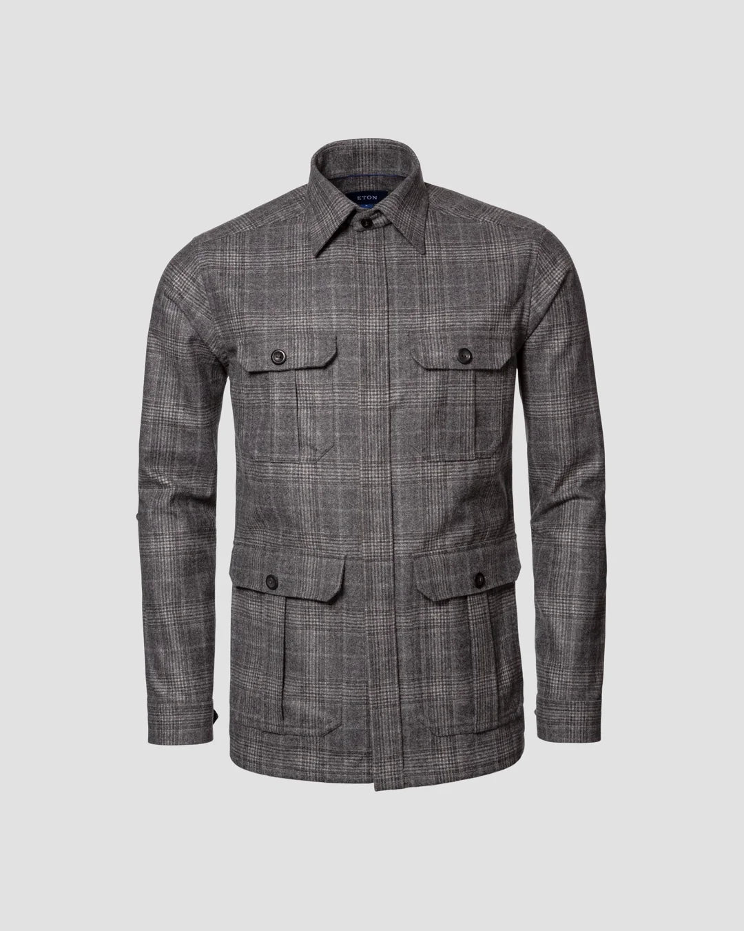 Mid Gray Check Wool Cashmere Flannel Overshirt Eton