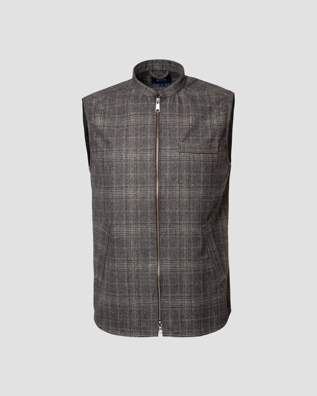 Mid Gray Check Wool Cashmere Flannel Vest Eton