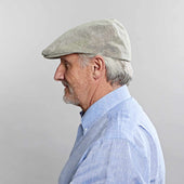 Light Micro Herringbone Linen Flat Cap