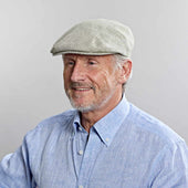 Light Micro Herringbone Linen Flat Cap