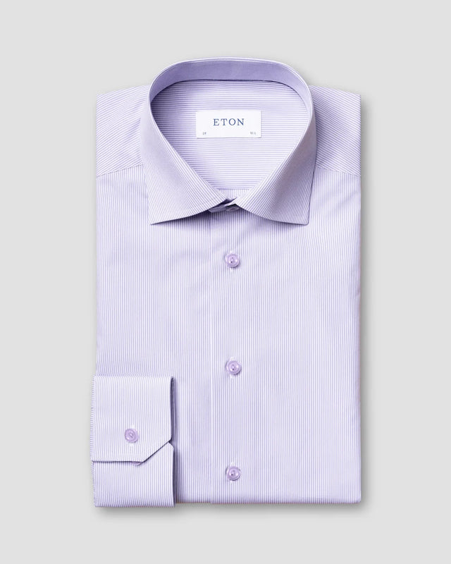 Mid Purple Striped Signature Poplin Shirt - Eton