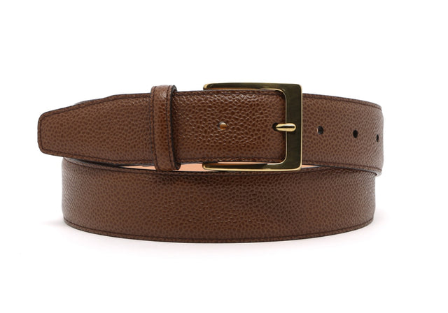 Hatch Grain Leather Belt-44-Light Brown/Brass