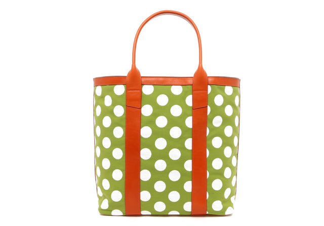Tall Tote - Light Green/White Polka Dots - Orange Trim