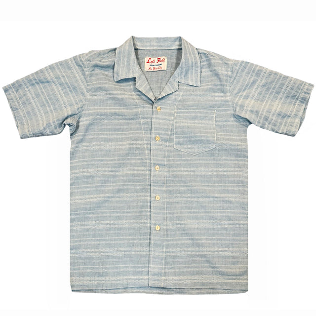 Pale blue Japanese cotton/linen Jacquard Camp Shirt