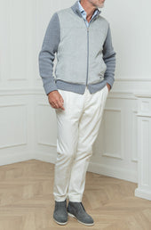Grey And Light Grey Cardigan Alcantara Wool Made In Italy