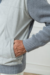 Grey And Light Grey Cardigan Alcantara Wool Made In Italy