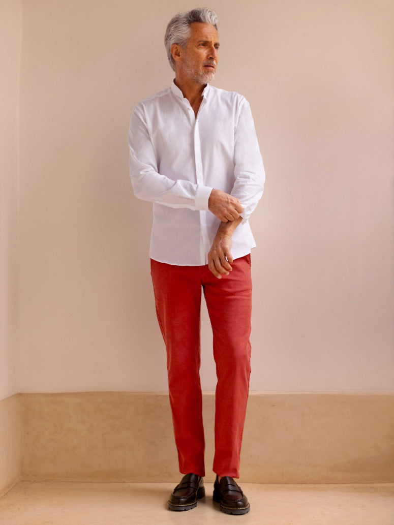 Lightweight Red Linen And Cotton Chinos