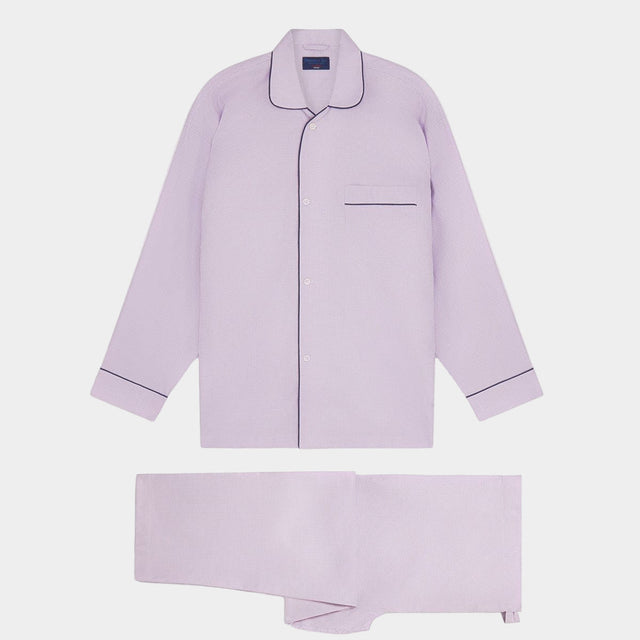 Lilac Houndstooth Cotton Pyjamas With Navy Piping