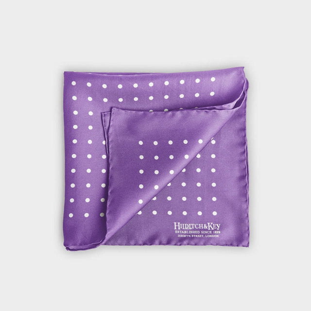 Lilac & White Medium Spot Silk Pocket Square