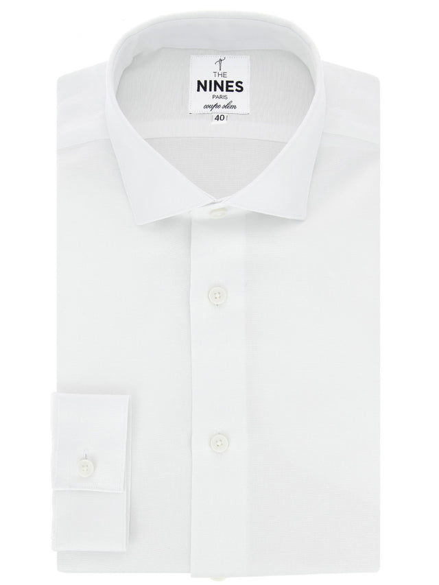 White linen cotton shirt with shark collar