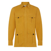 Plain Linen Button Cuff Safari Shirt in Yellow