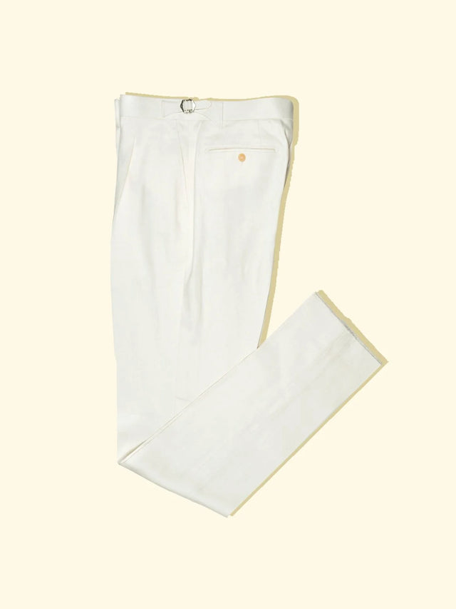 Linen/Cotton Twill Pleated Trousers - White — The Anthology