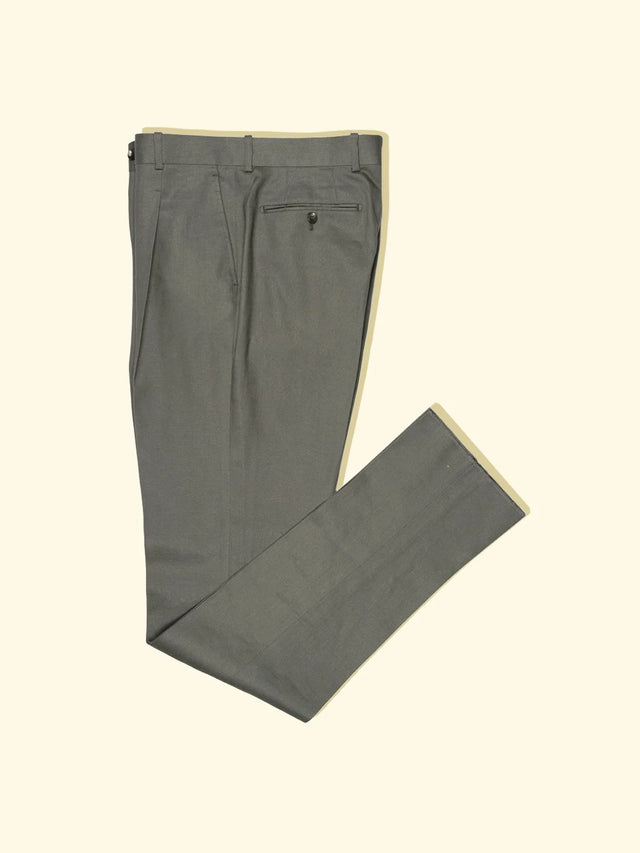 Linen/Cotton Twill Pleated Trousers - Sage — The Anthology
